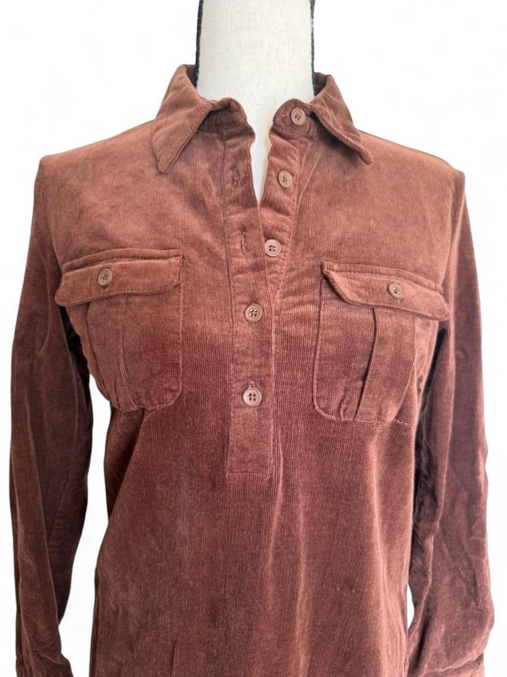 Chadwicks Corduroy Shirt Dress 4 New Brown Cotton Stretch Dark Academia Fall